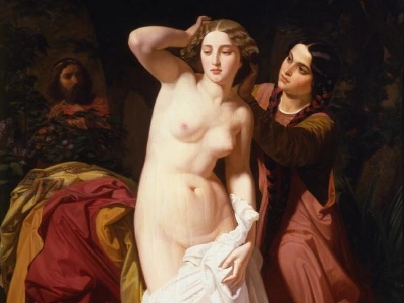 1826-Isidoro Santos Lozano Sirgo - La leggendaria Florinda la Cava nuda mentre esce dal bagno